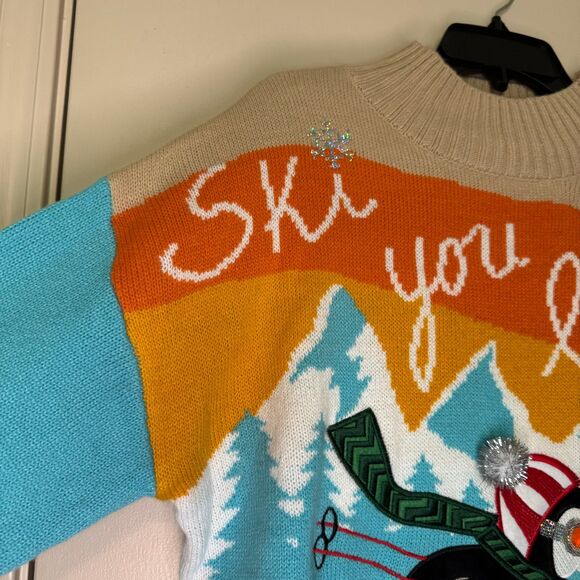 MAJOR LABEL GROUP women's size large L Ski you Later Christmas penguin sweater - Picture 7 of 14
